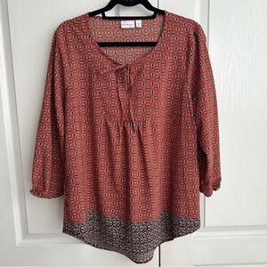 Kim Rogers Red 3/4 Sleeve Tie Front Tunic XLP